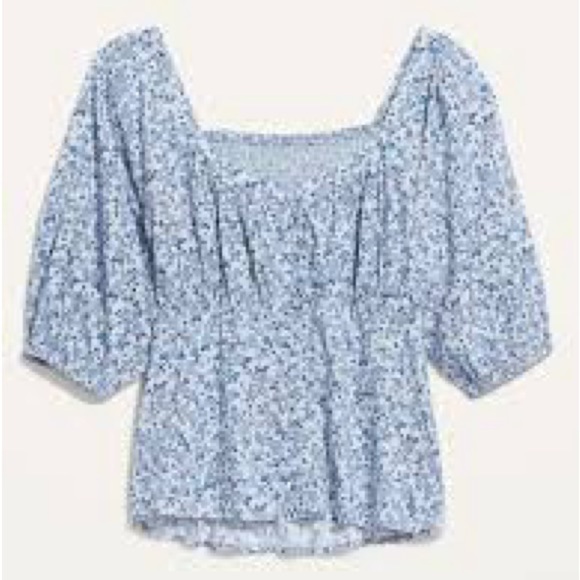 Old Navy Floral Puff Sleeve Smocked Button Down Blouse New - Picture 1 of 7